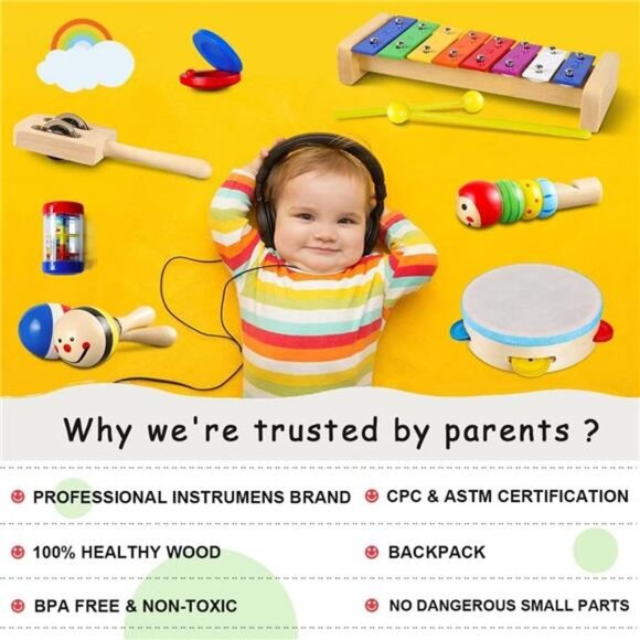 Toddler Musical Instruments Set Wooden Percussion Instruments Toy for Kids Baby - Picture 5 of 7